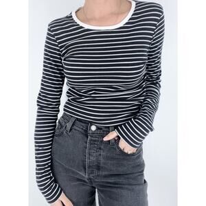 Grey Lab Black and White Striped Crewneck Long Sleeve Top Size Small